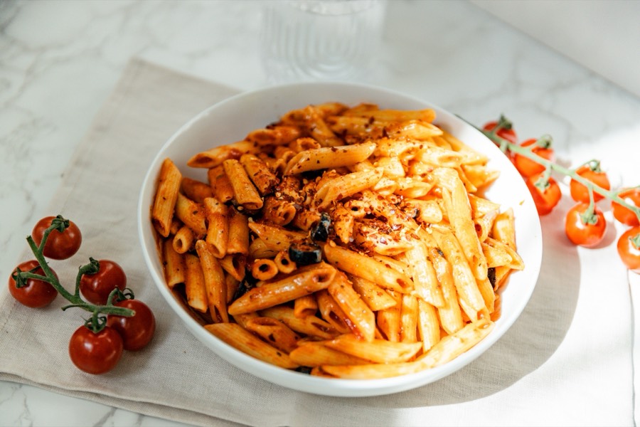 Penne Arrabbiata — penne in spicy arrabbiata sauce with parsley and parmesan