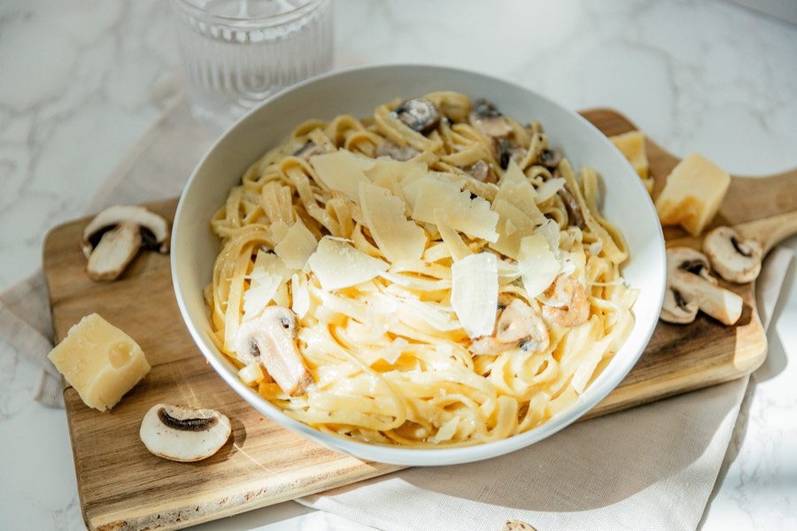 Fettuccine Truffle Mushroom Cream — fettuccine with mushrooms in truffle cream sauce and shaved parmesan